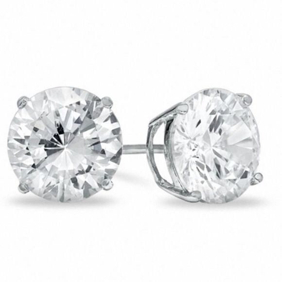 Renaissance Collection 14k White Gold CZ Stud Earrings 6mm 925 Sterling Silver